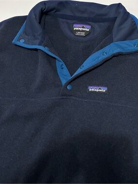 Patagonia Men’s Navy Fleece Snap-Placket Pullover with Blue Trim